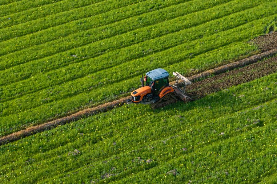 Vista aérea de un campo de cultivo en la aldea Zhongping de la ciudad de Changde, en la provincia central china de Hunan, el 19 de marzo de 2024. (Xinhua/Chen Sihan)